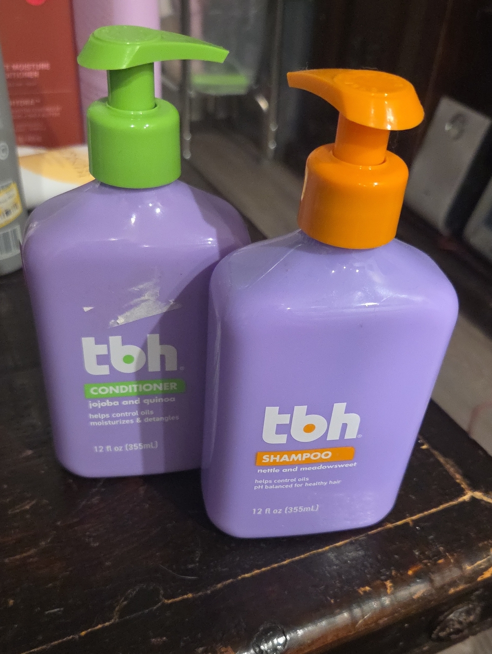 Kids Shampoo & Conditioner Set – Purple with Orange & Green Pumps